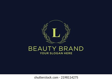 feminine floral letter L. beautiful caligraphic monogram flourish leaf boutique logo vector template stock illustration
