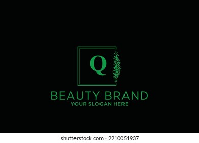 feminine floral letter Q. beautiful caligraphic monogram flourish leaf boutique logo vector template stock illustration
