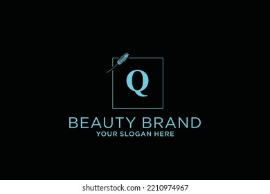 feminine floral letter Q. beautiful caligraphic monogram flourish leaf boutique logo vector template stock illustration
