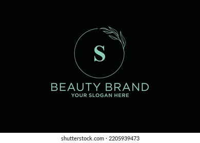 feminine floral letter S. beautiful caligraphic monogram flourish leaf boutique logo vector template stock illustration
