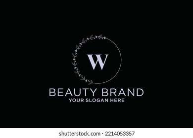 feminine floral letter W. beautiful caligraphic monogram flourish leaf boutique logo vector template stock illustration
