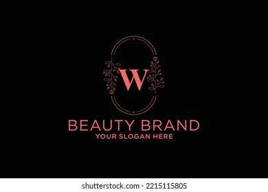 feminine floral letter W. beautiful caligraphic monogram flourish leaf boutique logo vector template stock illustration
