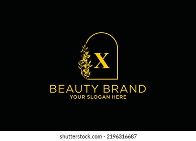 feminine floral letter X. beautiful caligraphic monogram flourish leaf boutique logo vector template stock illustration
