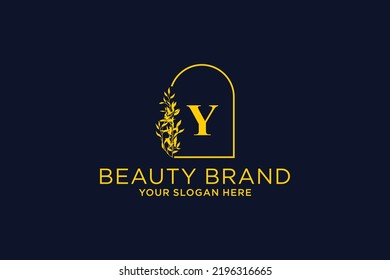 feminine floral letter Y. beautiful caligraphic monogram flourish leaf boutique logo vector template stock illustration
