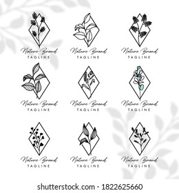 FEMININE FLORAL LINE ART LOGO EDITABLE TEMPLATE SET