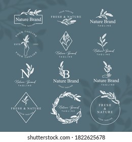 FEMININE FLORAL LINE ART LOGO EDITABLE TEMPLATE SET