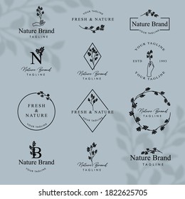 FEMININE FLORAL LINE ART LOGO EDITABLE TEMPLATE SET
