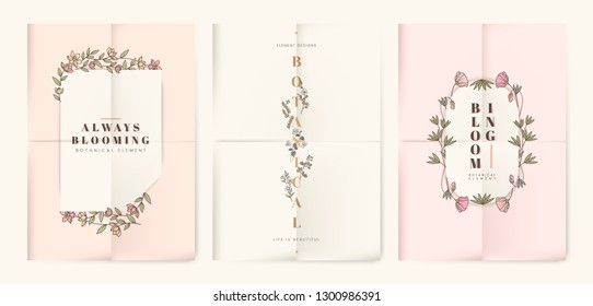 Feminine floral paper card set design vector