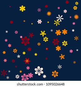 Feminine Floral Pattern with Simple Small Flowers for Greeting Card or Poster. Naive Daisy Flowers in Primitive Style. Vector Background for Spring or Summer Design.
