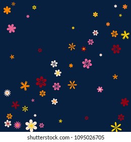 Feminine Floral Pattern with Simple Small Flowers for Greeting Card or Poster. Naive Daisy Flowers in Primitive Style. Vector Background for Spring or Summer Design.

