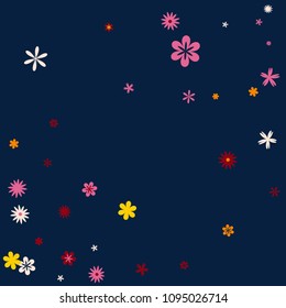 Feminine Floral Pattern with Simple Small Flowers for Greeting Card or Poster. Naive Daisy Flowers in Primitive Style. Vector Background for Spring or Summer Design.
