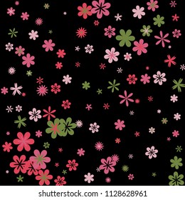 Feminine Floral Pattern with Simple Small Flowers for Greeting Card or Poster. Naive Daisy Flowers in Primitive Style. Vector Background for Spring or Summer Design.
