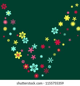 Feminine Floral Pattern with Simple Small Flowers for Greeting Card or Poster. Naive Daisy Flowers in Primitive Style. Vector Background for Spring or Summer Design.
