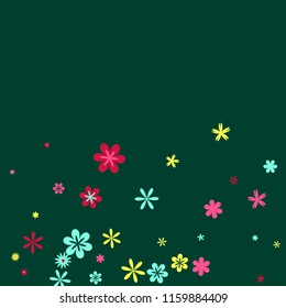 Feminine Floral Pattern with Simple Small Flowers for Greeting Card or Poster. Naive Daisy Flowers in Primitive Style. Vector Background for Spring or Summer Design.
