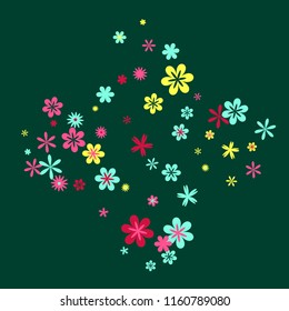 Feminine Floral Pattern with Simple Small Flowers for Greeting Card or Poster. Naive Daisy Flowers in Primitive Style. Vector Background for Spring or Summer Design.
