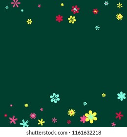 Feminine Floral Pattern with Simple Small Flowers for Greeting Card or Poster. Naive Daisy Flowers in Primitive Style. Vector Background for Spring or Summer Design.
