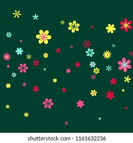 Feminine Floral Pattern with Simple Small Flowers for Greeting Card or Poster. Naive Daisy Flowers in Primitive Style. Vector Background for Spring or Summer Design.
