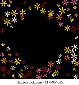Feminine Floral Pattern with Simple Small Flowers for Greeting Card or Poster. Naive Daisy Flowers in Primitive Style. Vector Background for Spring or Summer Design.
