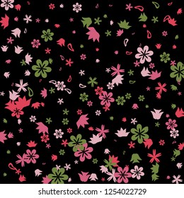 Feminine Floral Pattern with Simple Small Flowers for Greeting Card or Poster. Naive Daisy Flowers in Primitive Style. Vector Background for Spring or Summer Design.
