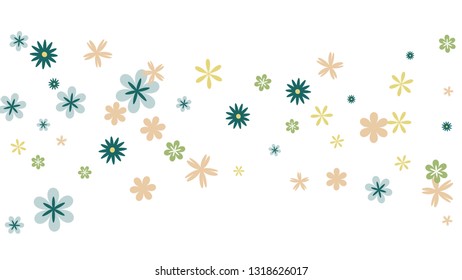 Feminine Floral Pattern with Simple Small Flowers for Greeting Card or Poster. Naive Daisy Flowers in Primitive Style. Vector Background for Spring or Summer Design.
