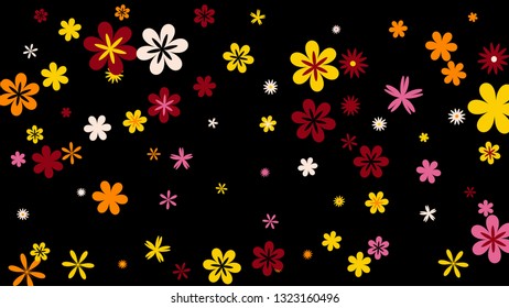 Feminine Floral Pattern with Simple Small Flowers for Greeting Card or Poster. Naive Daisy Flowers in Primitive Style. Vector Background for Spring or Summer Design.
