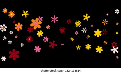 Feminine Floral Pattern with Simple Small Flowers for Greeting Card or Poster. Naive Daisy Flowers in Primitive Style. Vector Background for Spring or Summer Design.
