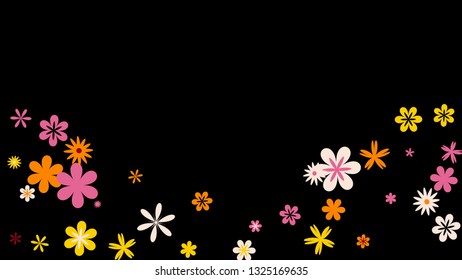 Feminine Floral Pattern with Simple Small Flowers for Greeting Card or Poster. Naive Daisy Flowers in Primitive Style. Vector Background for Spring or Summer Design.
