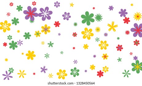 Feminine Floral Pattern with Simple Small Flowers for Greeting Card or Poster. Naive Daisy Flowers in Primitive Style. Vector Background for Spring or Summer Design.
