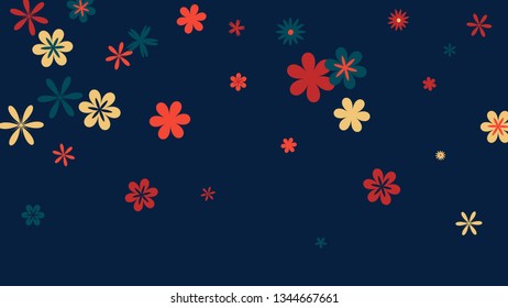 Feminine Floral Pattern with Simple Small Flowers for Greeting Card or Poster. Naive Daisy Flowers in Primitive Style. Vector Background for Spring or Summer Design.