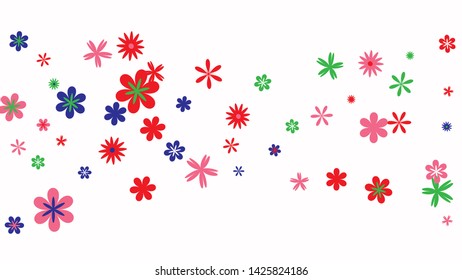 Feminine Floral Pattern with Simple Small Flowers for Greeting Card or Poster. Naive Daisy Flowers in Primitive Style. Vector Background for Spring or Summer Design.
