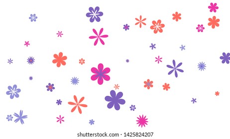 Feminine Floral Pattern with Simple Small Flowers for Greeting Card or Poster. Naive Daisy Flowers in Primitive Style. Vector Background for Spring or Summer Design.
