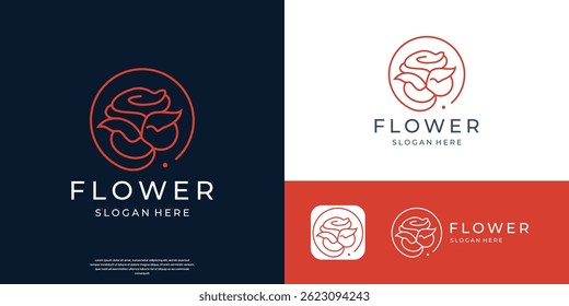 feminine floral rose logo minimalist line art design.