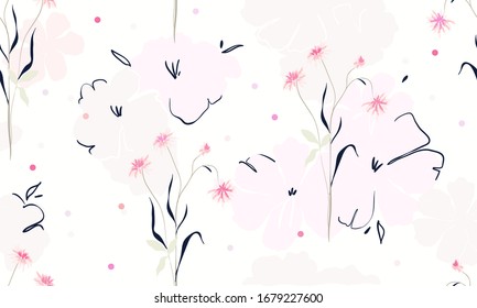Feminine floral seamless pattern. Fashionable template for design. Soft color palette.