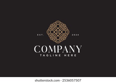 feminine flower and leaves abstract logo design. swirl petal floral decor line art logo template. beauty floral botanic mandala ornament symbol logo. minimalist natural leaves and flower logo design