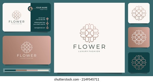 feminine flower logo inspiration. geometric floral logo concept with business card template.