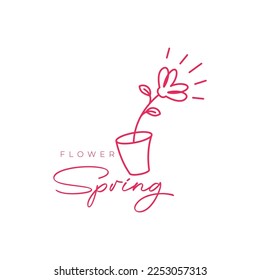 feminine flower plant spring vase pots decor garden line minimal logo design vector icon illustration template