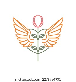 feminine flower rose love heart wings angel minimal modern logo design vector
