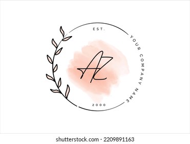 Feminine flower watercolor circle hand drawn letter AZ Logo - illustration