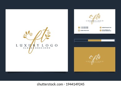 Colección de logotipos de FT Initials femeninas con plantilla de tarjeta de visita.