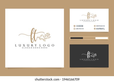 Colección de logotipos de FT Initials femeninas con plantilla de tarjeta de visita.