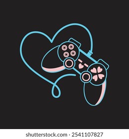 Feminine gaming console vector icon with heart lineart icon and illustration