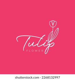 feminine gardening plant flowers tulips minimal line logo design vector