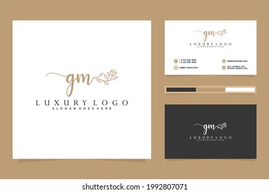 Feminine GM Initials logo collection  with business card template.