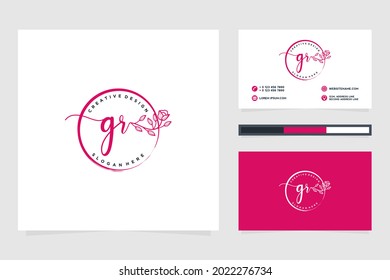 Feminine GR Initials logo collection  with business card template.