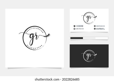 Colección del logotipo Feminine GR Initials con plantilla de tarjeta de visita.