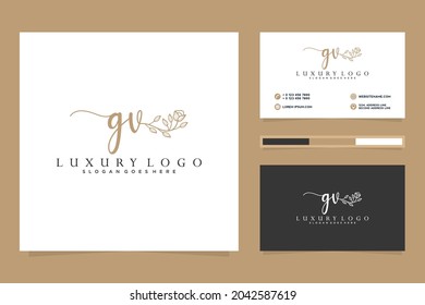 Feminine GV Initials logo collection  with business card template.