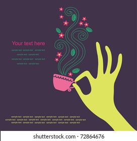 feminine hand with a cup of tea. vector illustration