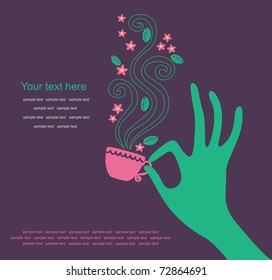 feminine hand with a cup of tea. vector illustration