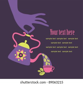 feminine hand with cute teapot. vector illustration