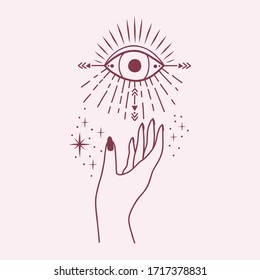 Feminine hand logo collection with different symbol like space star and mystical eye.